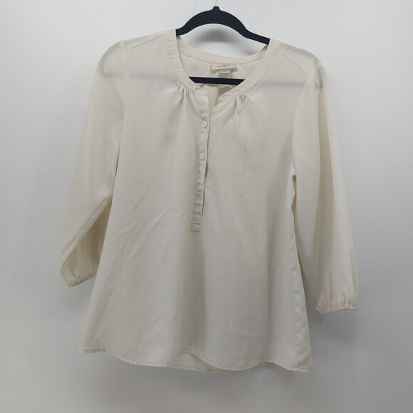 LOFT Factory women's sheer cream colored blouse top 3/4 sleeves Size Small - Picture 4 of 13